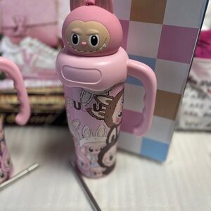Labubu Mug with handle 32 oz Cute Labubu Pink Monster Character Water Bottle